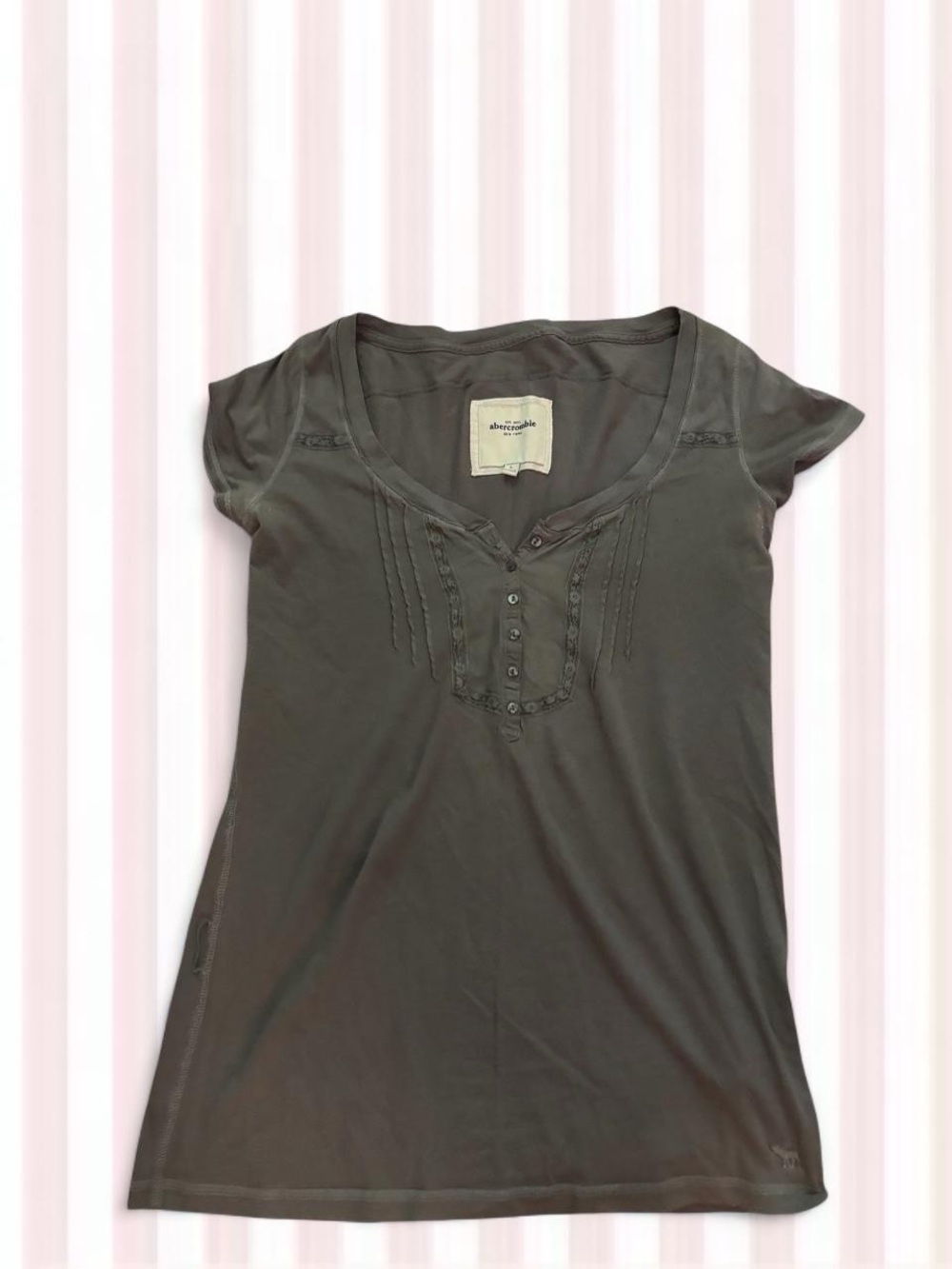 Abercrombie & Fitch Olive Green Scoop Neck Henley Tee